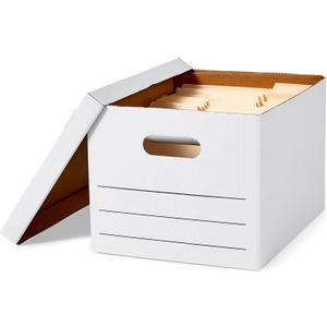 Amazon Basics Storage and Filing Boxes With Lid and Handles, Legal/Letter Size, Basic Duty, Pack of 20, White, 16.2" L x 12.5" W x 10.5" H
