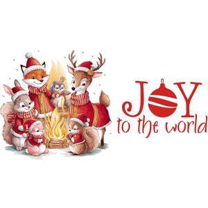 Family Beautiful Quote Wall Decal Decoration Cute Animals in Santa Hat Christmas Hats Bunny Squirrel Fox Holiday Gift Lasts Years and Easily Removable - Size: 40 in(W) x 24 in(H)