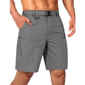 Mens Cargo Hiking Shorts Water Resistant Quick Dry Lightweight Breathable Tactical Shorts with Nylon Belt (36W x 10L, Grey)