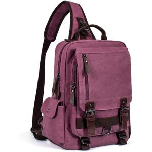 Leaper Retro Crossbody Bag Sling Bag Canvas Messenger Bag for Men Women Shoulder Bag Crossbody Handbags Satchel Travel Bag (Large, Purplish Red)