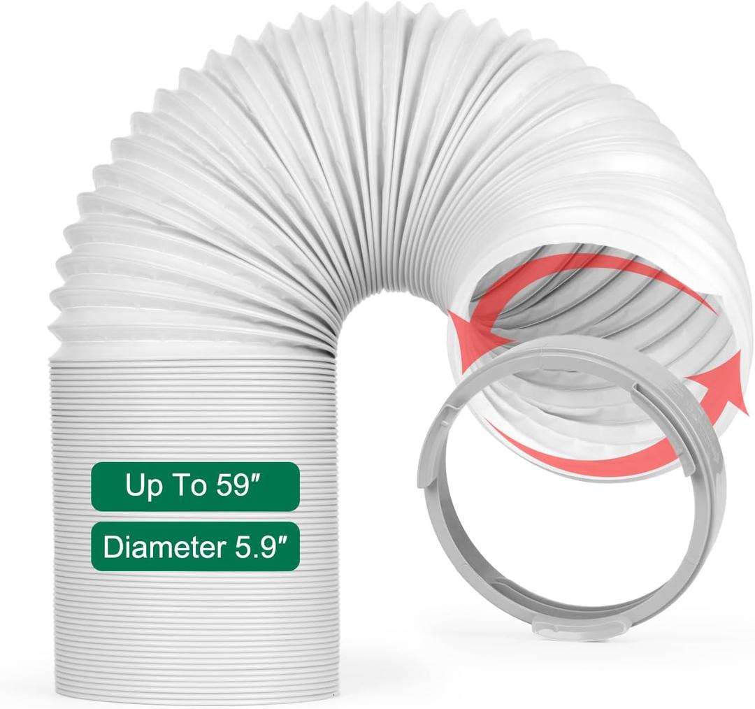 HOXHA Portable Air Conditioner Hose AC Vent Hose with 5.9 Inch AC Vent Hose Adapter, 59 Inch Length 5.9 Inch Diameter AC Replacement Exhaust Hose Anti-Clockwise with Coupler Connector