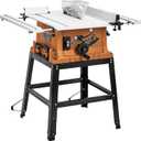 Table Saw, 10 Inch 15A Multifunctional Saw With Stand & Push Stick, 90 Cross Cut & 0-45 Bevel Cut, 5000RPM, Adjustable Blade Height for Woodworking, Orange