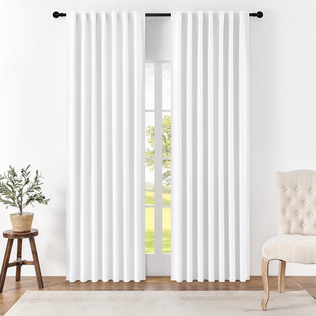 Joydeco 90 Inch 60% Blackout White Curtains 2 Panels, Elegant Semi Sheer Curtains for Bedroom, Thermal Insulated Black Out Drapes for Living Room, Rod Pocket Back Tab Drapes(W52 x L90 Inch,Pure White) (52"W x 90"L (Pack of 2))