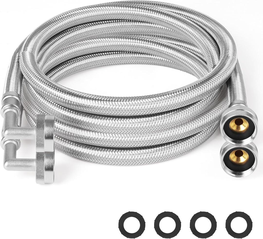 Washing Machine Hoses,5ft 2pack " Stainless Steel Braided Washer Hoses 90 Degree Eblow Burst Proof Water Supply Lines Universal Fit to Hot and Cold Connection