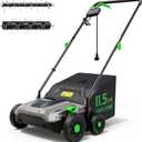 TIECTOWN 14-Inch 13.5 Amp 2-in-1 Electric Dethatcher and Scarifier with 11.5-Gallon Collection Bag, Lawn Dethatcher with 5-Position Depth Adjustment, Blade Replacement Without Tool - Green