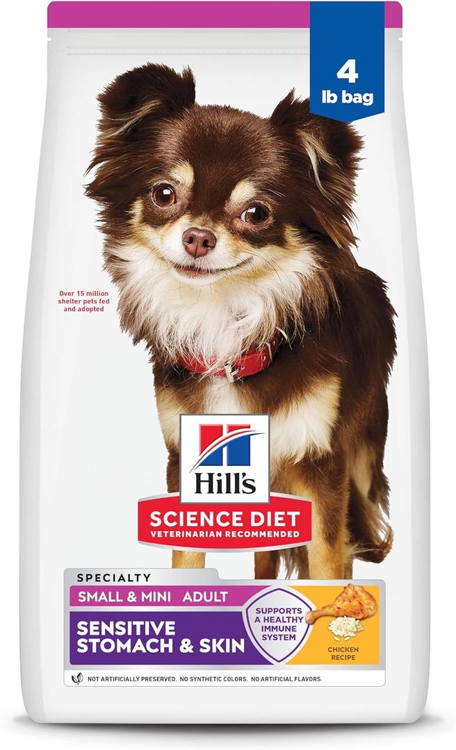 Hill's Science Diet Adult Sensitive Stomach & Skin Small & Mini Dry Dog Food, Chicken, 4 lb. Bag (Updated Formula) (EXP 02/28/27)