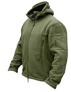 CRYSULLY Men's Tactical Front Zip Fleece Lining Hunting Mountaineering Jackets Windbreaker Coat Army Green, XL