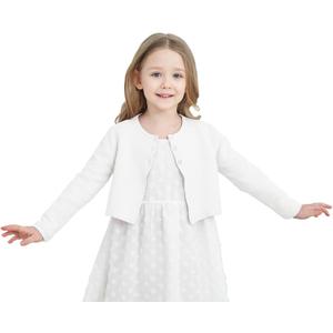 Girls' Long Sleeve Knitted Bolero Cardigan Kids Button Closure Shrug Sweaters Cropped Jacket Cover Up Tops (11-12 Years, Ecru)