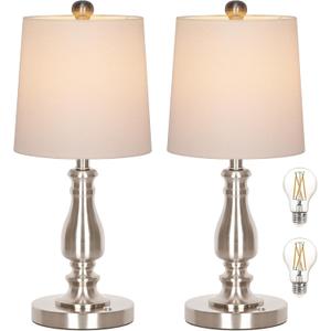 Dott Arts Cordless lamp Table Lamps Set of 2, Battery Powered Rechargeable lamp 3-Way Dimmable Modern Nightstand Lamp Sets Bedside Touch Desk Lamp for Bedroom Living Room, LED Bulbs Included(Nickel)