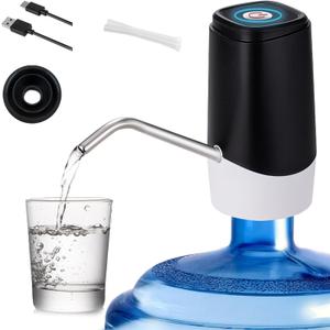 5 Gallon Water Dispenser, Portable Automatic Water Jug Pump, Electric Water Bottle Pump with Switch and USB Charging,Mini with Silicone Hose for Camping, Home, OfficeBlack