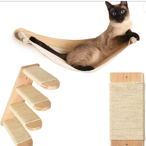 Chasing Tails Cat Wall Shelves - Four Step Cat Shelf with Scratch Board, Mounted Cat Shelves, Sturdy Cat Wall Furniture for Indoor Cats, Kittens - Extra Cat Wall Hammock Cover Included
