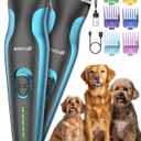 oneisall 2 in 1 Dog Clippers Grooming and Paw Trimmer, Cordless 50dB Quiet Rechargeable 2 Speed Dog Hair Clippers with Detachable Stainless Steel Blade for Small & Large Dogs Pets with Thick Coats (Blue)