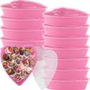 Yerliker 12 Pieces Valentines Heart Food Containers with Lids 22 oz / 650 ml Large Heart Shaped Food Containers Plastic Storage Box Reusable Dessert Box for Kitchen Restaurant Fruit Vegetable (Pink)
