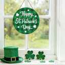 YUNKKIN St Patricks Day Wreath Happy St Patricks Day Door Decorations Buffalo Plaid Decorations Hanging Sign Wooden Front Door Hanger for Porch Wall Indoor Home Decor