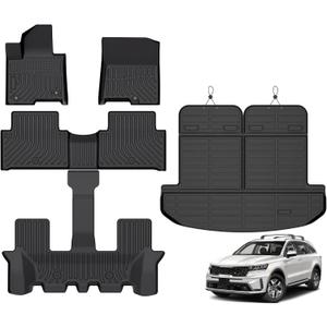 Floor Mats for Kia Sorento Hybrid & Plug-in Hybrid 6 & 7 Passenger 2021-2025 2026 (Only for HEV & PHEV), TPE Waterproof Non-Slip All Weather Protection Custom (Floor Mats & Cargo Liner & Seatback Mat)