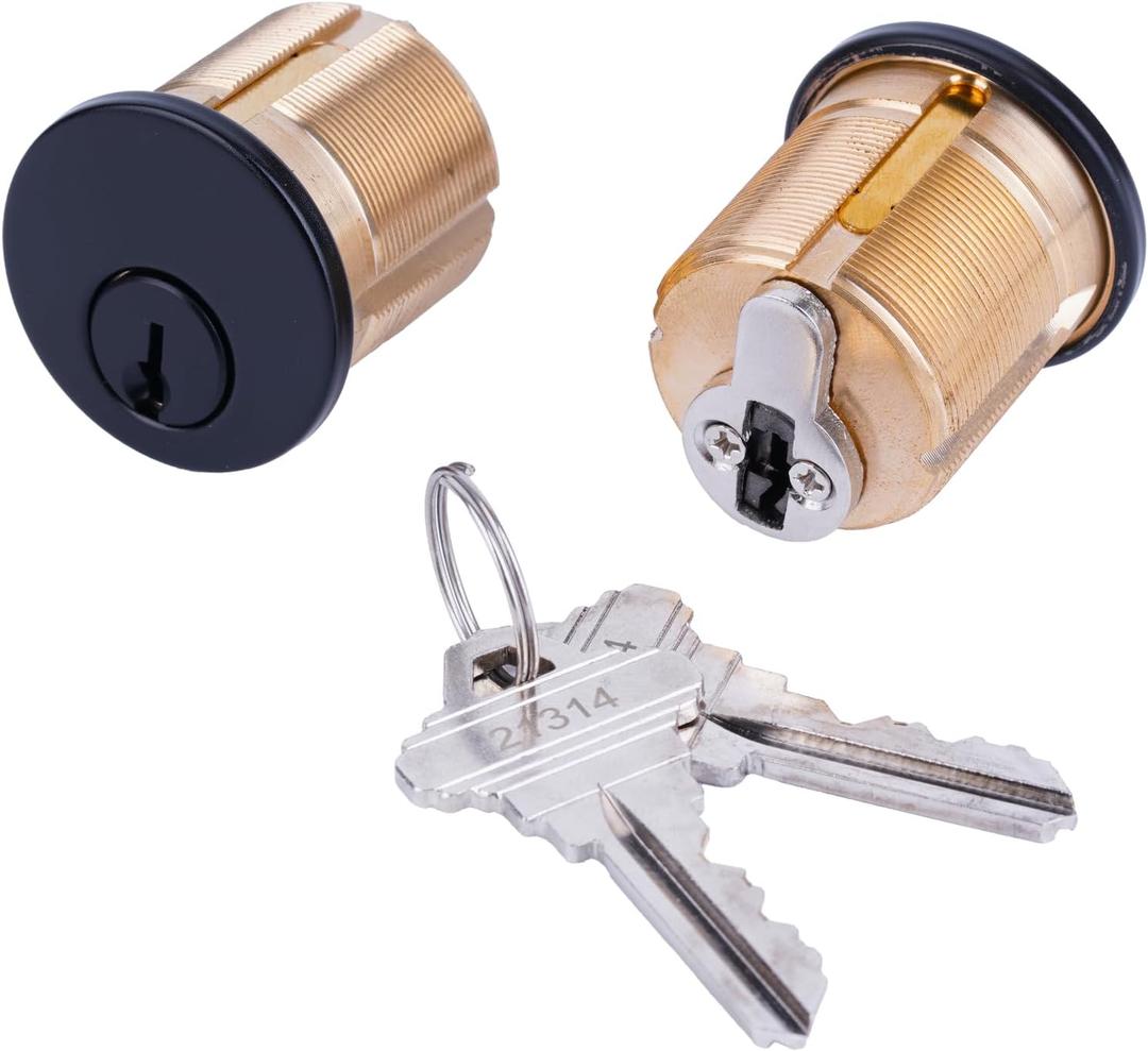 2 Pack Brass Keyd Alike Mortise Door Cylinder Lock, 1 1/4" Inch Length Keyed Standard SC1 Keyway, Door Replacement Lock Cylinder with 2 Keys Suitable for Home and Commercial Use (Black).