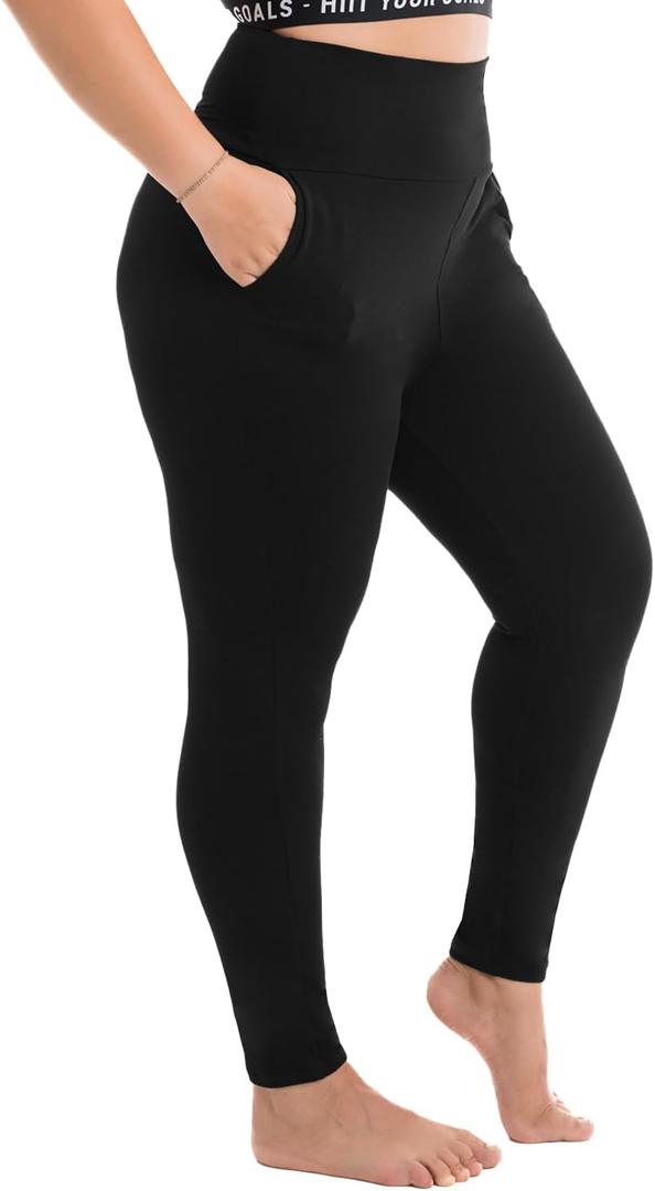 Walifrey Plus Size Leggings with Pockets for Women, High Waist Opaque Tummy Control Leggings (XX-Large, Black)