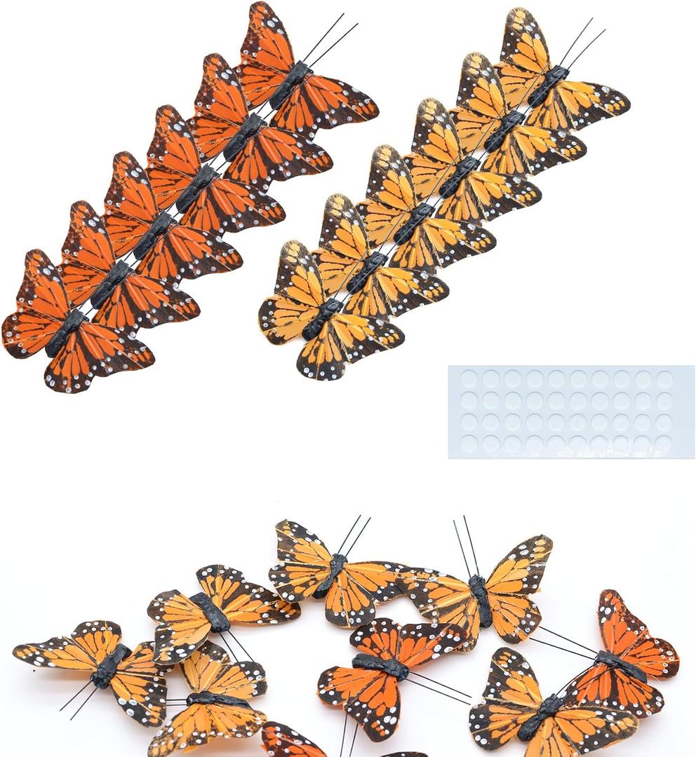 24pcs Monarch Butterflies Monarch Butterfly Decorations Kit with Magnet for Dia de Los Muertos Decorations Halloween Decorative Butterflies-2.25 inch KP06M