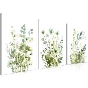 Boho Floral Canvas Wall Art Set of 3, Sage Green Wildflower Botanical Wall Decor Painting, Minimalist Watercolor Flowers Posters Prints for Bedroom Bathroom Living Room 12x16 In Framed