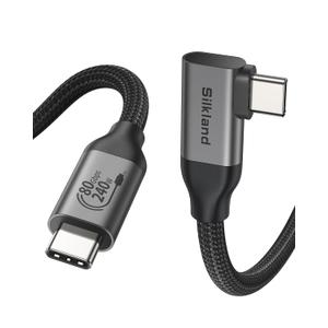 Silkland 80Gbps Right Angle USB 4 Cable for Thunderbolt 5 Cable 4FT, 120Gbps Bandwidth for 16K/Dual 8K, 240W, 90 Degree Braided USB C Video Cable Compatible Thunderbolt 4/5, MacBook M4 Pro,Dock