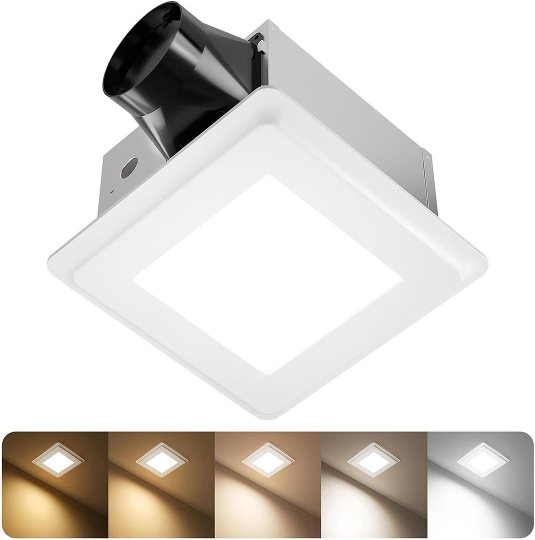 Lightania Bathroom Exhaust Fan with Light & Humidity Sensor, 130 CFM, 1.0 Sones, 5CCT, Ceiling Mount Bathroom Fan with Light, Adjustable Bathroom Vent Fan, 4 Inch Duct, ETL/FCC/Wet Rated Certified, 5CCT Dimmable