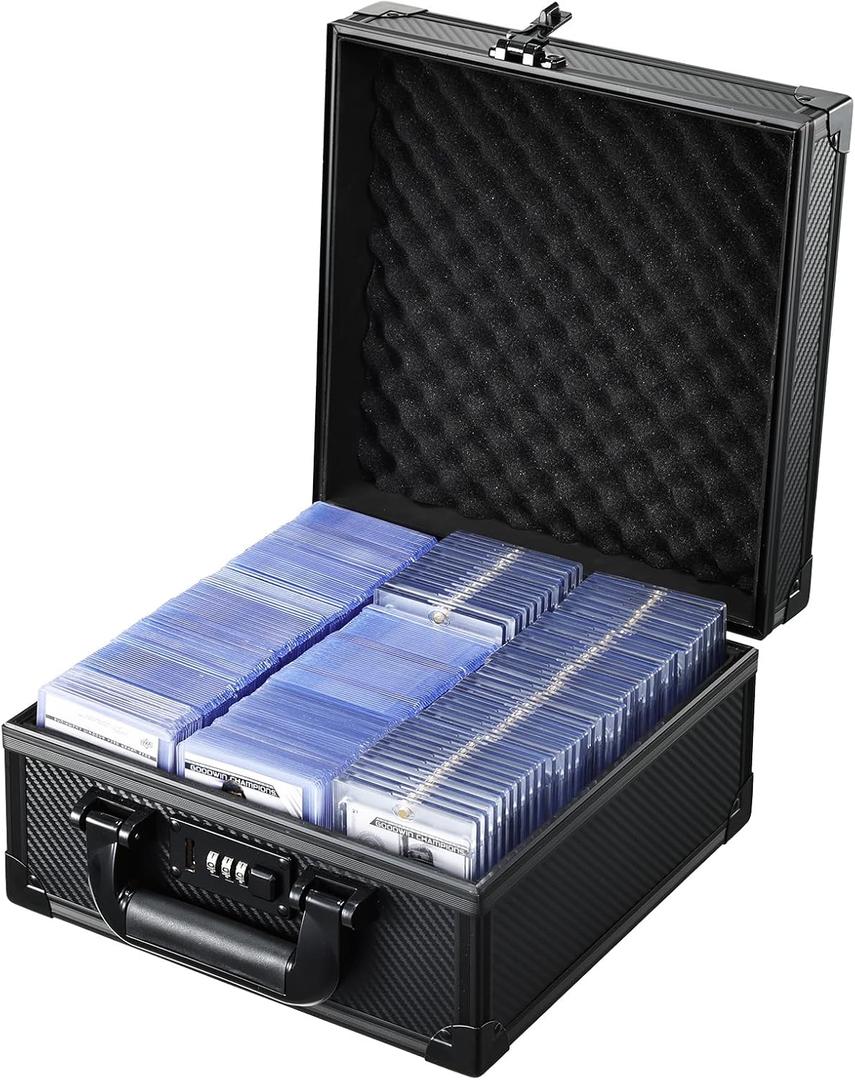 Card Storage Box for 3" x 4" 35pt Toploaders, Sports Cards Case with Lock, Trading Card Storage Box Holds 390 Top Loaders or 99 Magnetic Holders, Card Collection Box for Collectors
