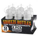 6-Pack Plastic Condiment Squeeze Bottles 12oz Refillable Squirt Bottles with Narrow Tip, Leak-Resistant | Great for Oil, Sauces, Ketchup, Mayonnaise, Syrup, Dressing, BBQ Stations & Catering Use