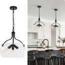 3-Lights Modern Pendant Lights Kitchen Island, Matte Black Hanging Light Fixtures with 15.8" Clear Glass Shade, Industrial Hanging Chandelier for Kitchen Entryway Bedroom Foyer, 3-Light-15.75in