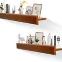 32 Inch Picture Ledge Shelf with Lip,Floating Shelves for Wall, Set of 2 Solid Pine Wood Shelves with Invisible Brackets, Wall Storage for Living Room, Bedroom, Kitchen, Bathroom(Dark Brown)