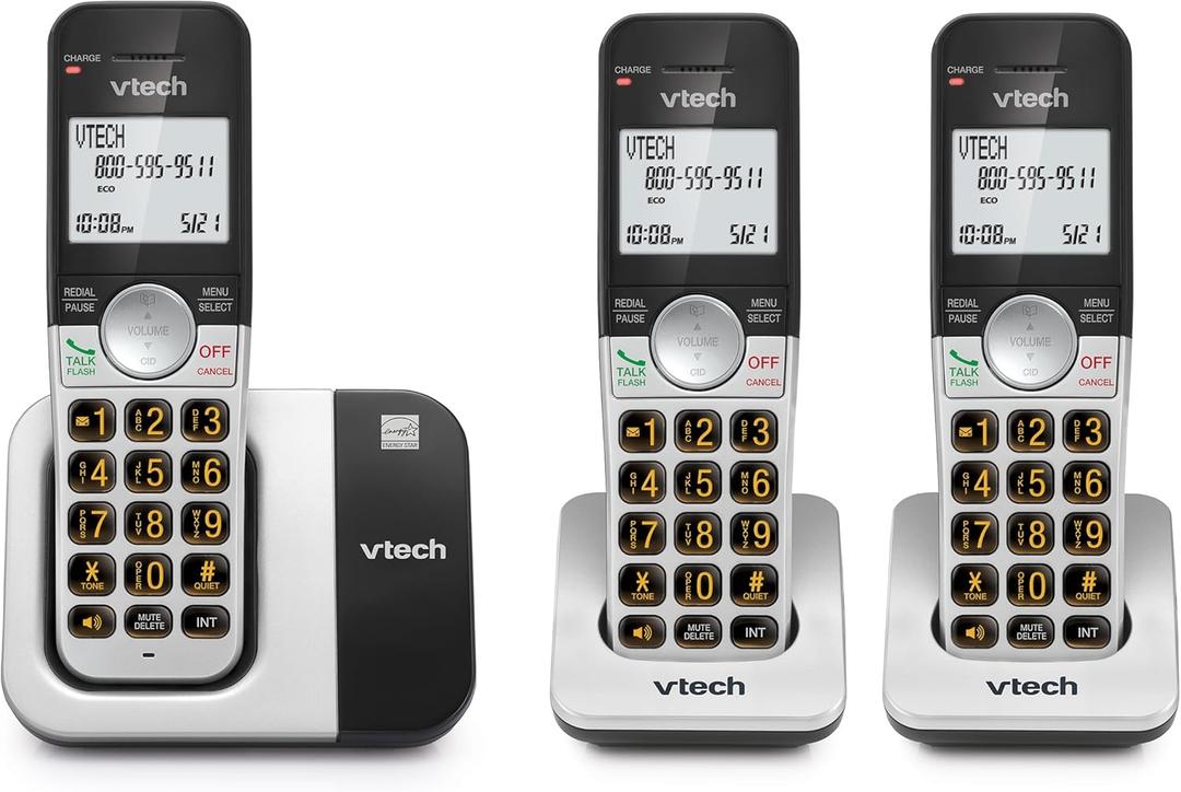 VTech Cordless Phone 3-Handset with Large Display and Big Buttons, DECT 6.0 with Caller ID/Call Waiting, Full Duplex Speakerphone, ECO Mode, Last 10 Number Redial, Easy to Use,VG231-3