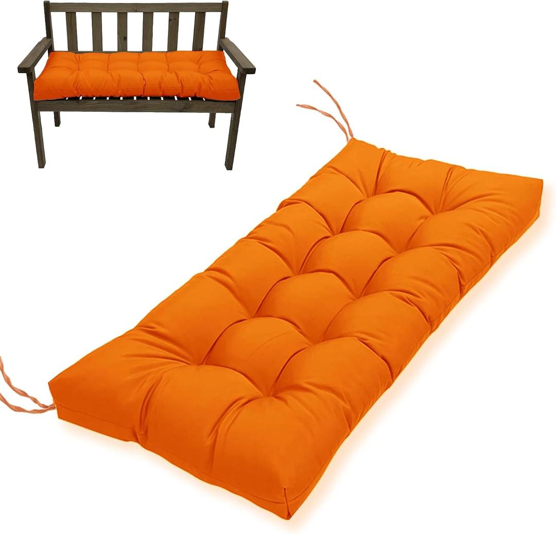 MTMR Outdoor Bench Cushion, Waterproof Wicker Chair Cushion, Thick Patio Replacement Seat Pad for Porch Lawn Indoor Swing Couch Sofa Loveseat, Patio Furniture Cushions, 44x19 Inch, Orange