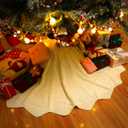 Boao 48 Inch Knitted Christmas Tree Skirt Cream Knit Tree Skirt Rustic Farmhouse Xmas Chunky Cable Decor for Vintage Winter Holiday Party Diamond Polygon Star Cable Knit Christmas Decor