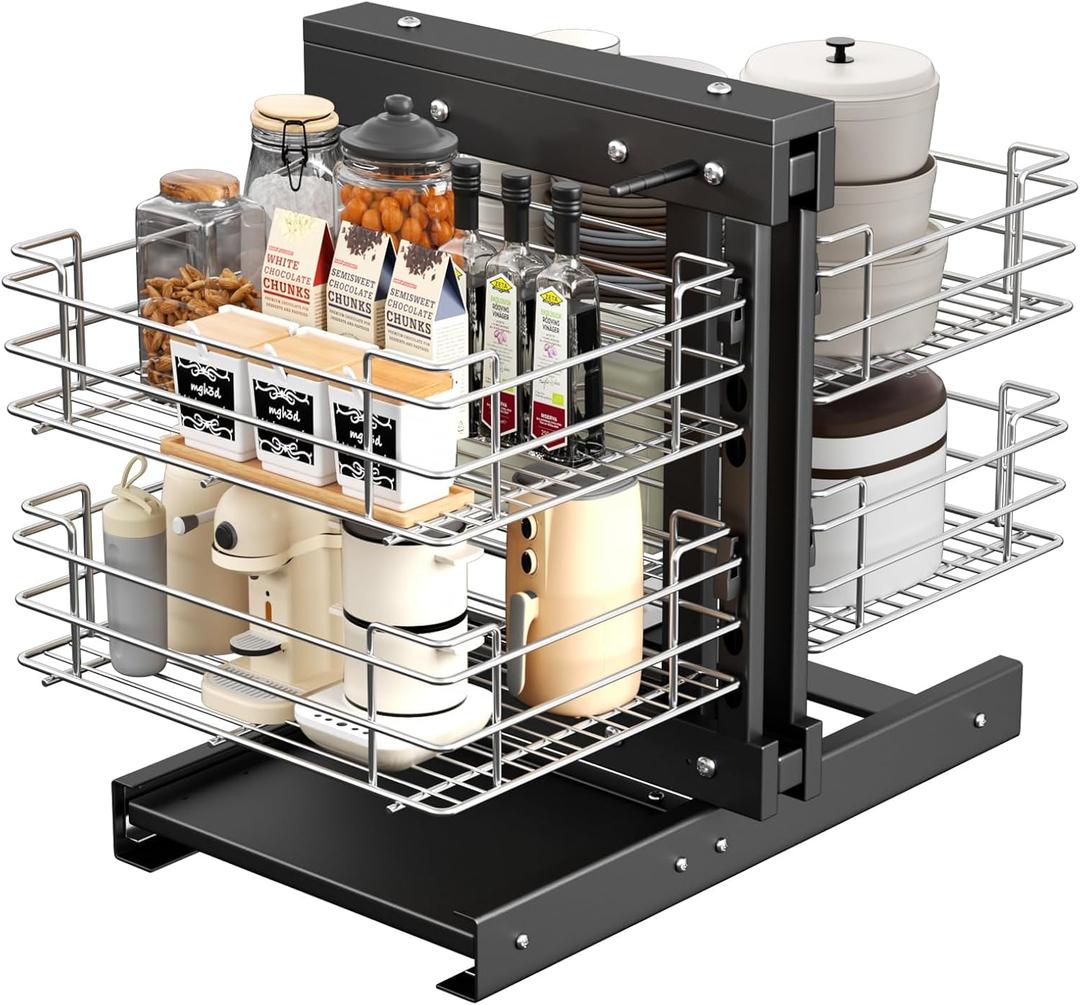 forimo 36" Blind Corner Pull Out Organizer,2 Tier 4 Shelf Kitchen Cabinet Organizer, Chrome Carbon Steel Storage Basket, Left Open & Right Open Compatible,for Blind Corner Kitchen or Bathroom Cabinet