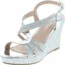 Forever FQ22 Women's Glitter Strappy Wrapped Wedge Heel Platform Sandals, Silver Glitter, 7.5