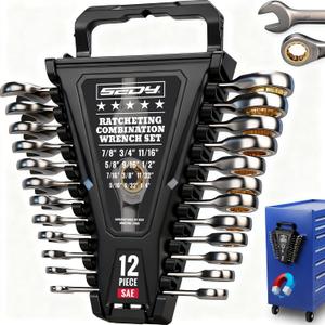 Premium 12-Piece SAE Ratchet Wrenches Set with Magnetic Organizer 1/4"-7/8", 72-Tooth Ratcheting Wrench Set, Cr-V Steel Ratchet Combination Wrench Set for Automotive, Machine Repair