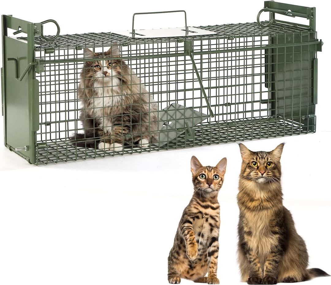 40" 2-Door Large Live Animal Traps for Stray Cats up to 17.6 pounds, Raccoons, Squirrel, Skunk, Mole, Groundhog, Armadillo, Rabbit, with Pedal Triggers