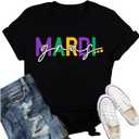 Mardi Gras Shirt for Women Fat Tuesday Parade T-Shirt New Orleans Carnival Party Tshirt (Large, Black)