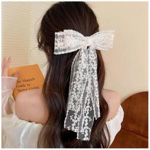 Large Lace Hair Bow Clips for Women Girls | Cute Beige Lace Bows for Hair Weighs Only 0.6 Oz | Off White Hair Decor for Wedding Pageant Prom Party Birthday Party Communion Bridal Shower (1 Pack)