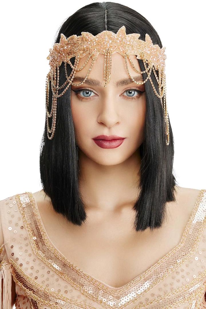BABEYOND 1920s Flapper Headpiece Roaring 20s Headband Great Gatsby Headband Chain for Women Vintage Hair Accessory (Champagne)