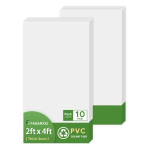 Fasarxiu Smooth White Drop Ceiling Tile 2ft X 4ft, PVC Ceiling Panel 24 X 48in – Waterproof, Washable And Fire-Rated - High-Grade PVC To Prevent Breakage-Package Of 10 Tiles