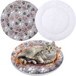 VitalCozy 2 Pack Self Heating Cat Pad Self Heating Cat Bed Machine Washable Heat Pet Mat Reversible Body Thermal Warm Round Dog Bed Crate Blanket for Feral and Indoor Cats(16'',Dog Paw)