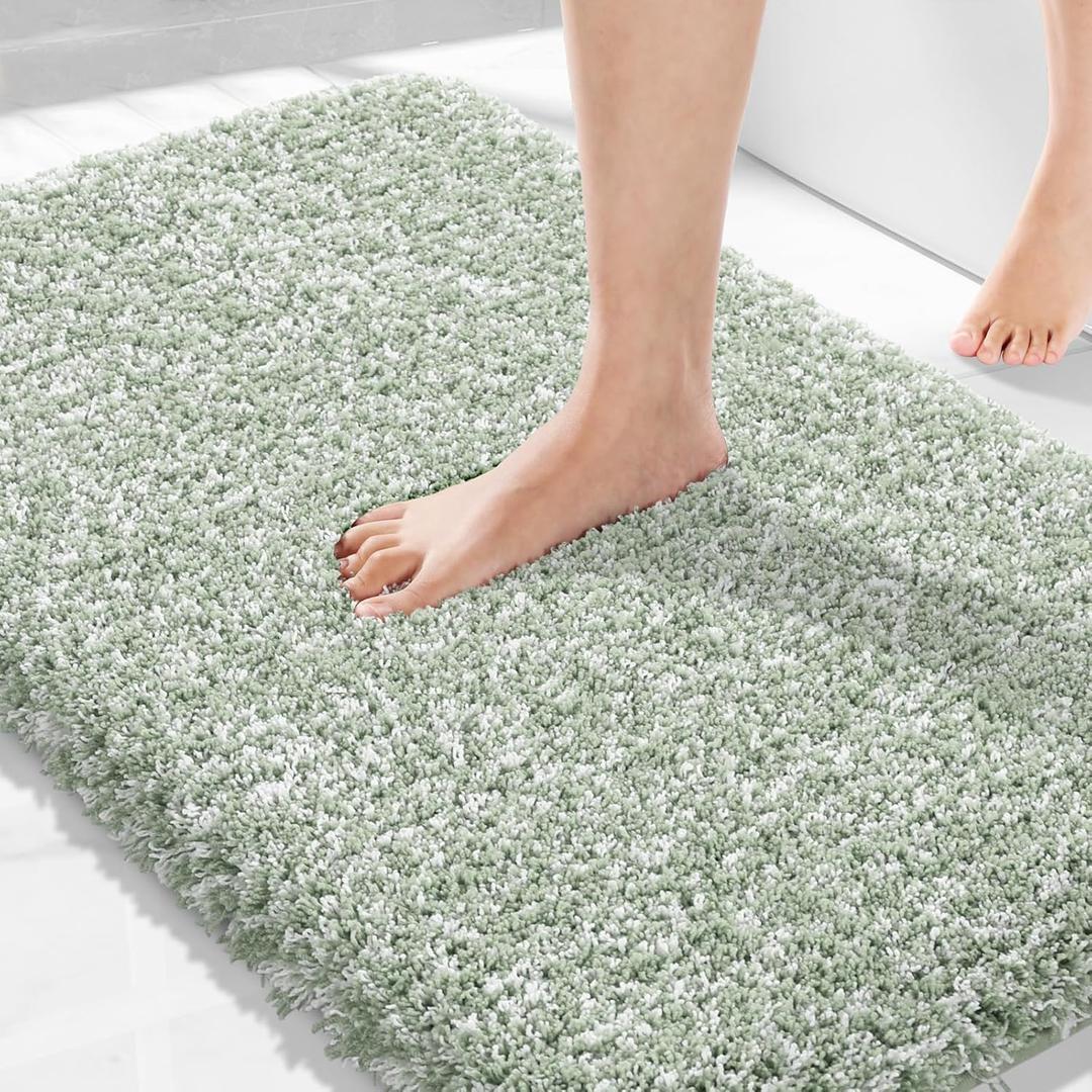 Yimobra Light Green and White Bathroom Rugs Non Slip Washable 36x24, Ultra Soft and Water Absorbent Bath Mats, Plush Fluffy Shower Mat Outside, Luxury Microfiber Thick Matts for Bathroom Floor/Tub