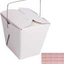 50 Pack (16 oz 1 Pint) Chinese Take Out Food Boxes with Metal Wire Handle & 4 Pack(64 Pcs) Labels, Paper Take Out Food Containers For Hot Or Cold Food