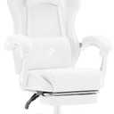 White Gaming Chair,Computer Office Chair with Footrest,Massage Lumbar Support and Gel Pad,Ergonomic Reclining Adjustable Leather Gamer Chair with Headrest and Spring Cushion White, 27.5 inches x 27.5 inches x 47 inches