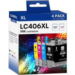 LC406XL Ink Cartridges High Yield Compatible for Brother LC406XL LC406 use to Brother MFC-J4335DW MFC-J4535DW MFC-J5855DW MFC-J6555DW MFC-J6955DW Printer (Black, Cyan, Magenta, Yellow, 4 Pack)