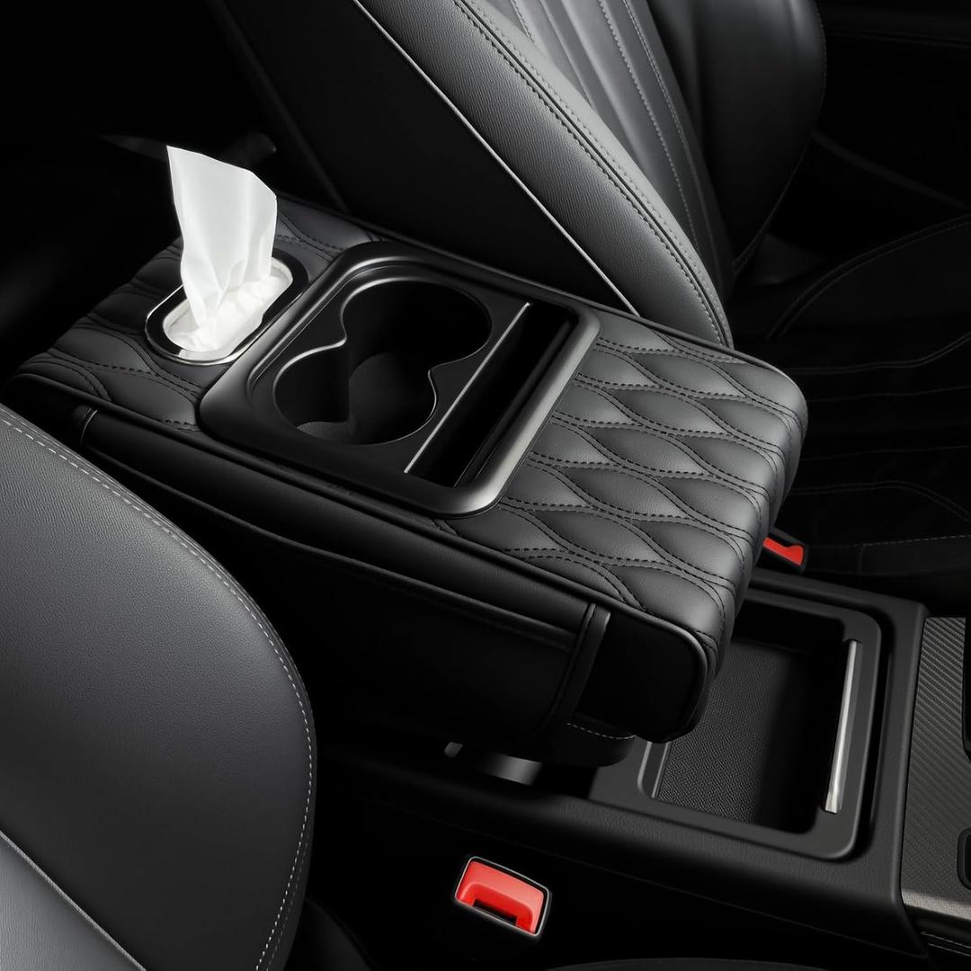 VITASHYNX 5-in-1 Car Armrest Cushion, Armrest Cover for Car, Nappa Leather Car Console Organizers and Storage for Most Vehicles, Car Accessories (Black, Normal)