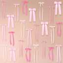 40Pcs Pink Bow Wall Decor, DIY Bow Photo Backdrop, Ribbon Bows Garland, Pink Bows Party Decor for Women Girls Birthday, Baby Shower, Bachelorette Wedding Party, Room Bedroom Valentines Day Decor
