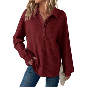 Dokotoo Tops for Women Trendy Womens Fall Fashion 2024 Womens Long Sleeve Tops Red X Large