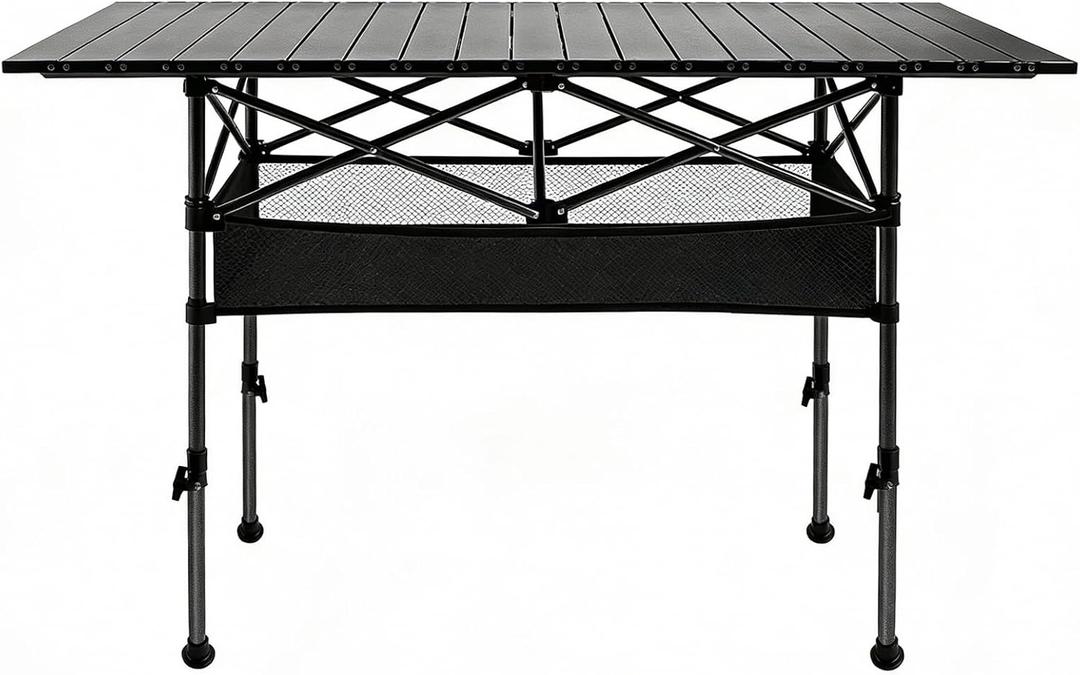 Camping Table 47 in Folding Portable Roll Up Camp Table | Fold Up Lightweight Adjustable Height with Carry Bag Indoor Outdoor for Camping, Picnic, Backyard, BBQ, Patio, Black