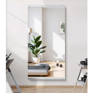 Home Gym Mirror - 48x24 Inch, 1PCS Frameless Tempered Glass Full Body Mirror for Wall Mount - Ideal for Yoga, Workout, Bedroom, Dance Studio (Silver)